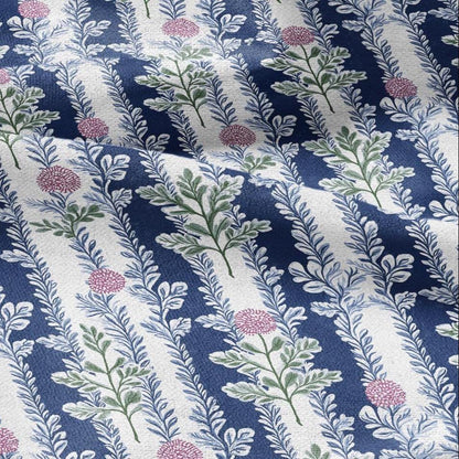 100% LINEN Fabric Floral stripe blue pink white - french botanical floral upholstery home textile Victorian fabrics 3092