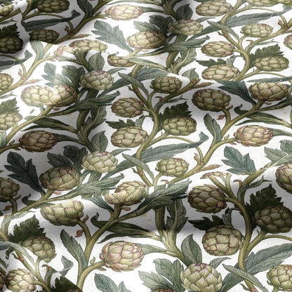 100% linen fabric Green Artichoke print - Vintage vegetable botanical  - modern vintage greenery 3361