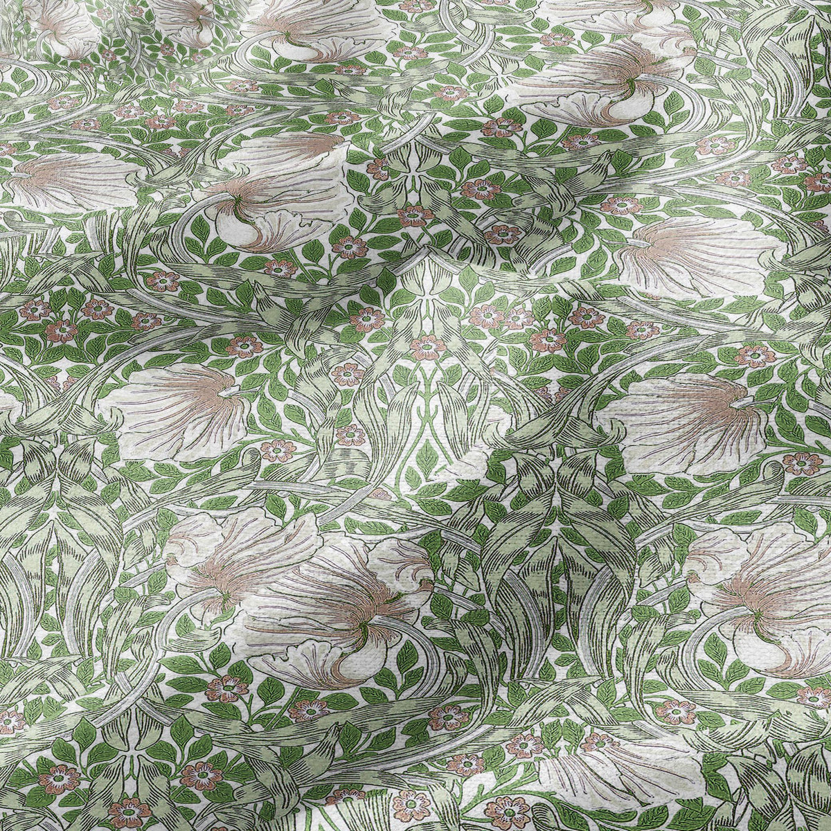 100% LINEN fabric - William Morris Pimpernel apple green - British Victorian Art Craft flax - sewing upholstery home decor or clothing 3838