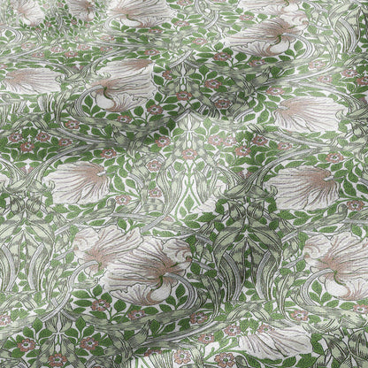 100% LINEN fabric - William Morris Pimpernel apple green - British Victorian Art Craft flax - sewing upholstery home decor or clothing 3838