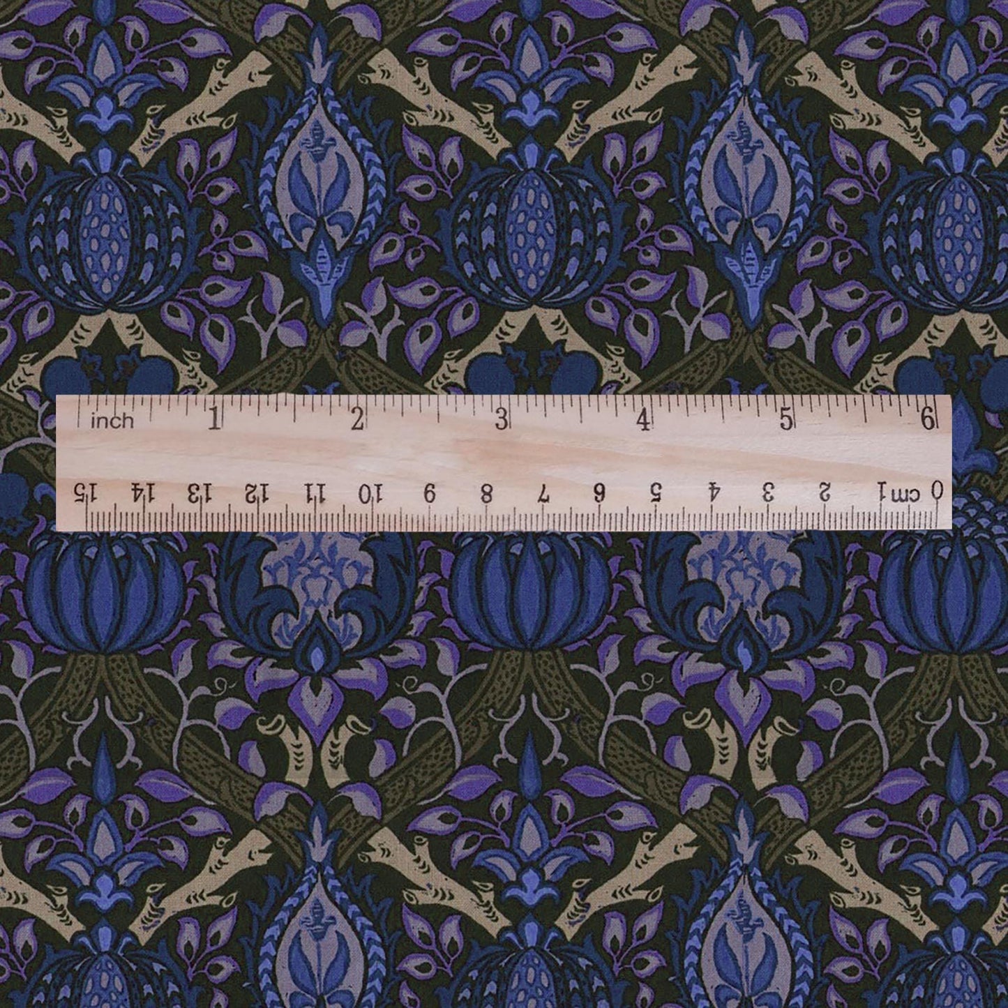 100% LINEN Fabric William Morris Granada - British linen floral upholstery home textile Victorian fabrics dark blue 3229