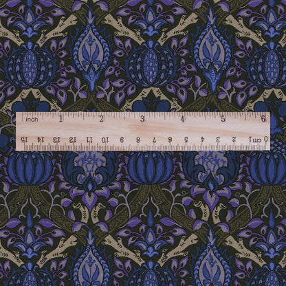100% LINEN Fabric William Morris Granada - British linen floral upholstery home textile Victorian fabrics dark blue 3229