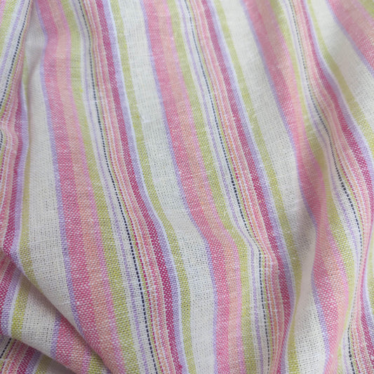 Premium Linen Fabric Santorini striped pink | Midweight multicolor stripes  | fabric for home textile curtains tablecloth T132