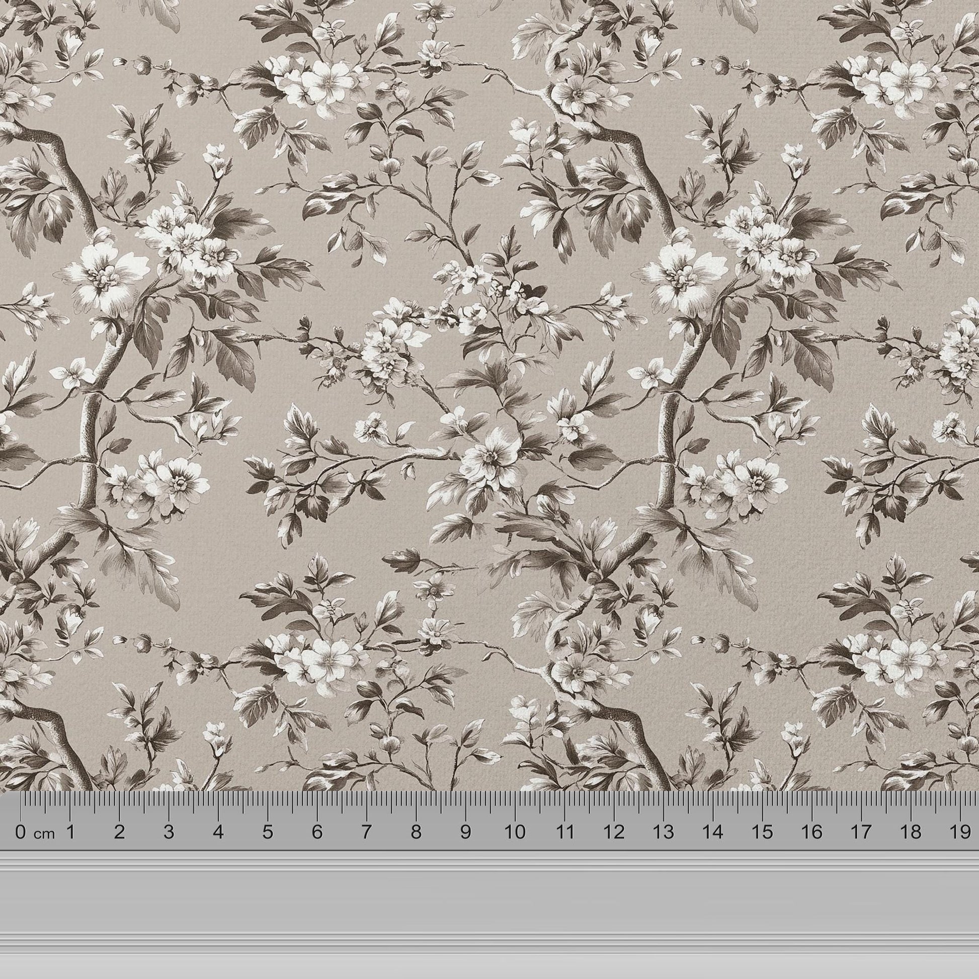 100% LINEN Fabric Toile de Jouy in beige brown, botanical flax fabric with French country Provence print for upholstery dressmaking clothing