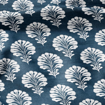 100% LINEN Fabric floral print - indigo blue white stripe block print linen - 2823 - heavy for upholstery home decor - medium for dress making