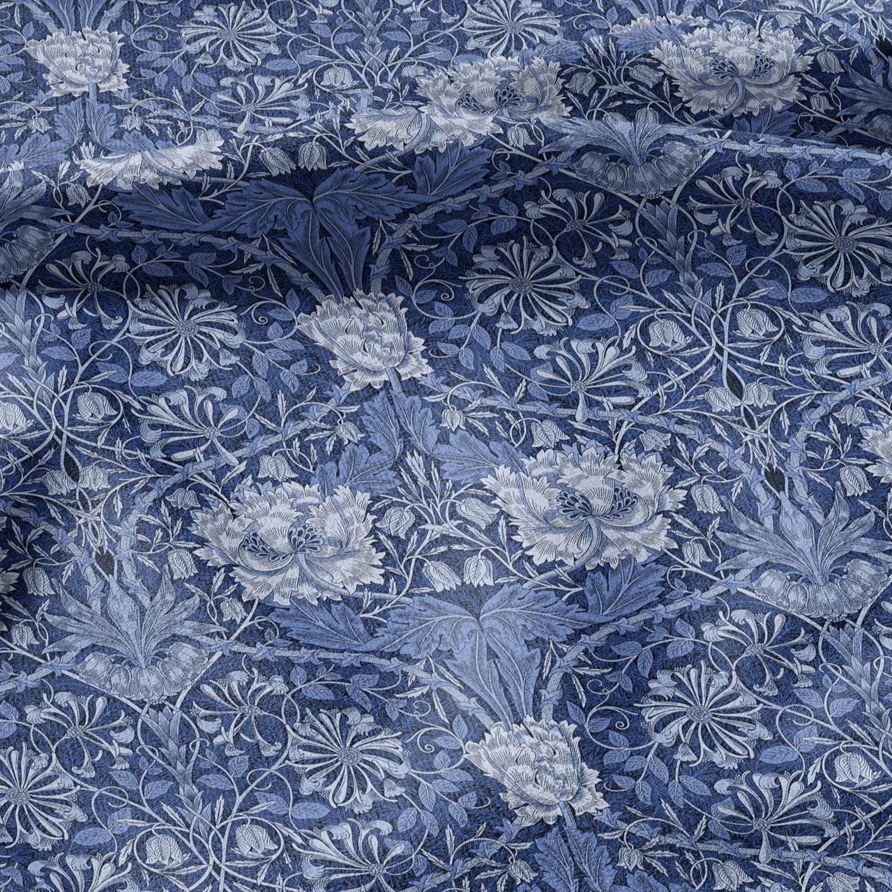 100% linen fabric William Morris Honeysuckle blueprint - Victorian Art crafts - Historical pattern fabric upholstery dress making 3278