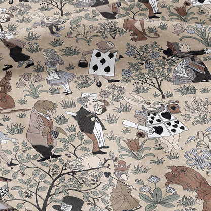 100% linen fabric - Alice in Wonderland beige by Voysey - Victorian Art crafts - Historical pattern for upholstery dress making 3613