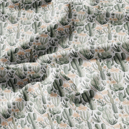 100% LINEN Fabric green Cactus - botanical flax fabric Greenery print upholstery dressmaking clothing - Tropical Desert fabric 2094
