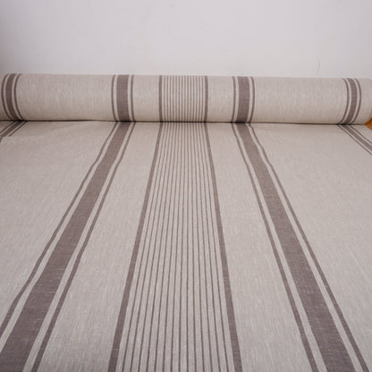 French Natural Linen Fabric with Grey Stripes , 100% linen Classic Textile for Home Decor and Crafts, Not Softened Heavyweight Linen Fabric.