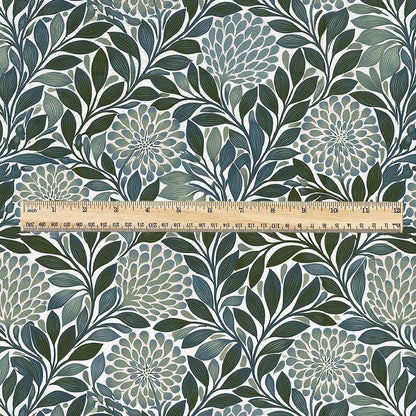 100% linen fabric greenfloral print - Vintage flower blossom botanical - modern vintage 3396
