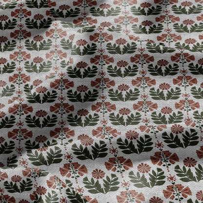 100% LINEN Fabric block print Naive flower - oatmeal natur linen fabric with floral print - heavy for upholstery home decor clothing 3101