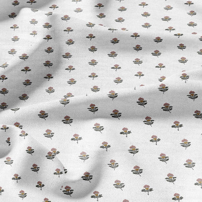 100% LINEN Fabric block print green red on white - linen fabric with floral print -heavy linen fabric for upholstery home decor