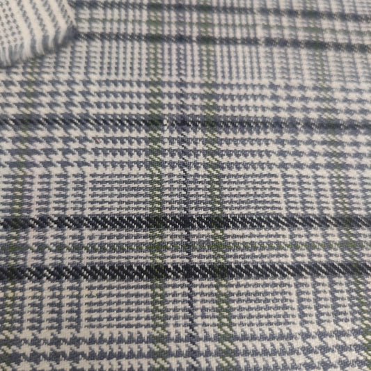 Premium Linen Gingham Fabric in green gray white |  multicolor check T114