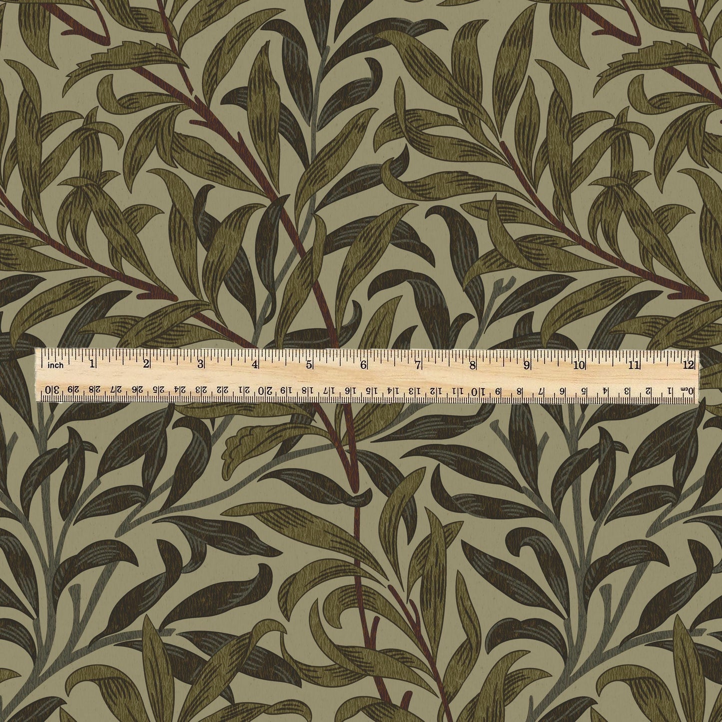 William Morris Willow Bough dark khaki print 100% LINEN Fabric - British linen floral upholstery home textile Victorian fabrics 3203