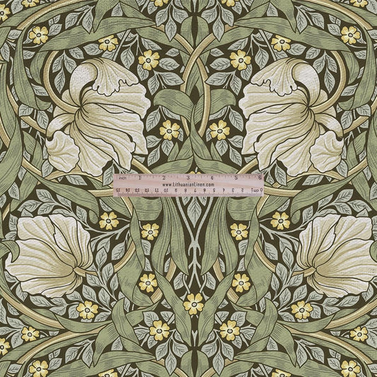 100% LINEN Fabric UPHOLSTERY 12oz - William Morris Pimpernel green print on linen - Victorian art craft - floral upholstery 201