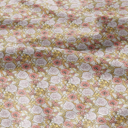 100% linen Capucine prints fabric for Curtain Upholstery Cushion - Indian cress flower print fabric for dress making sewing