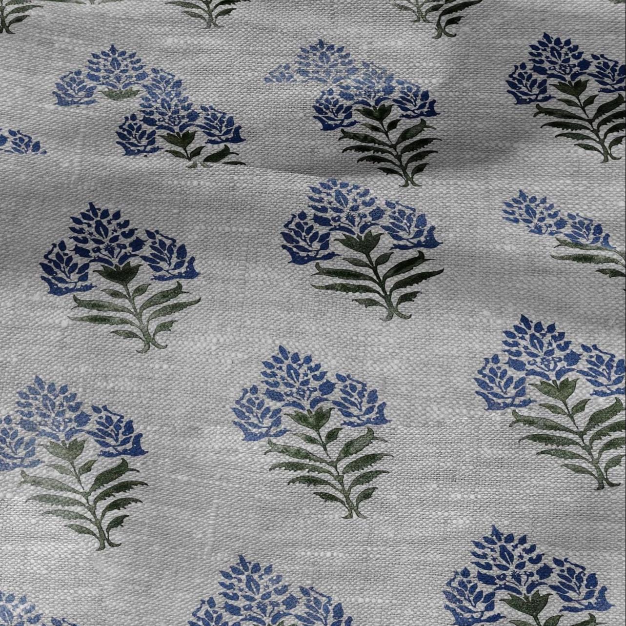 100% LINEN Fabric  Block print Parijat flower - oatmeal linen fabric with floral print - heavy for home decor clothing 2755