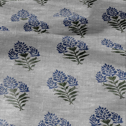 100% LINEN Fabric  Block print Parijat flower - oatmeal linen fabric with floral print - heavy for home decor clothing 2755