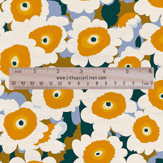 100% LINEN Fabric finnish Chamomile print - modern vintage floral linen fabric for upholstery or home decor 2910