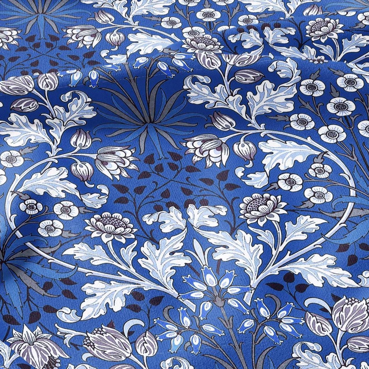 100% LINEN Fabric William Morris Hyacinth blue print - British linen floral upholstery home textile Victorian fabrics navy blue 3146