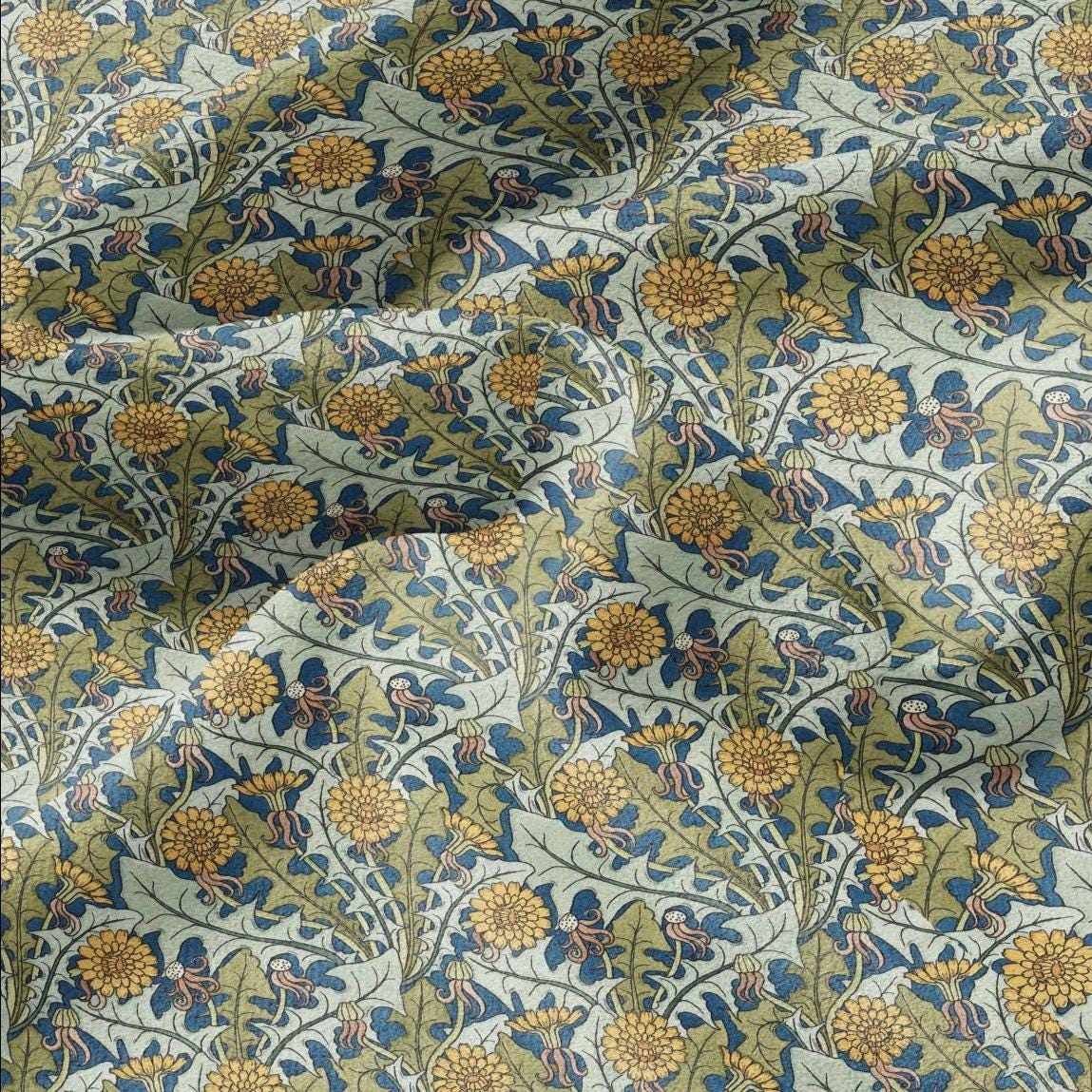 100% linen Art Nouveau Print fabric for Curtain Upholstery Cushion - Floral fabric Poppy red - for dress making sewing 2478