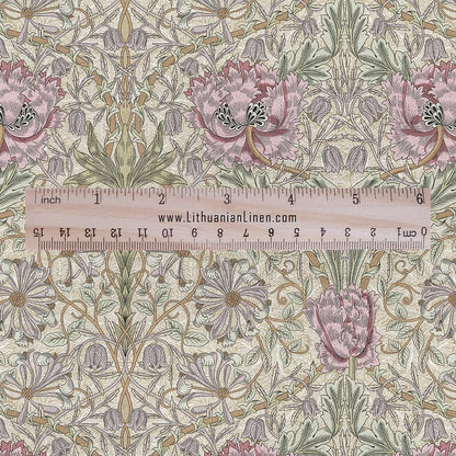 100% linen fabric William Morris Honeysuckle pastel pink print - Victorian Art crafts - Historical pattern for upholstery dress making 2979P
