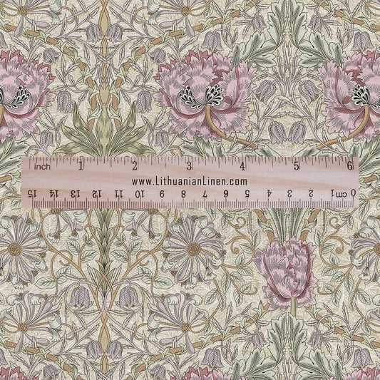 100% linen fabric William Morris Honeysuckle pastel pink print - Victorian Art crafts - Historical pattern for upholstery dress making 2979P