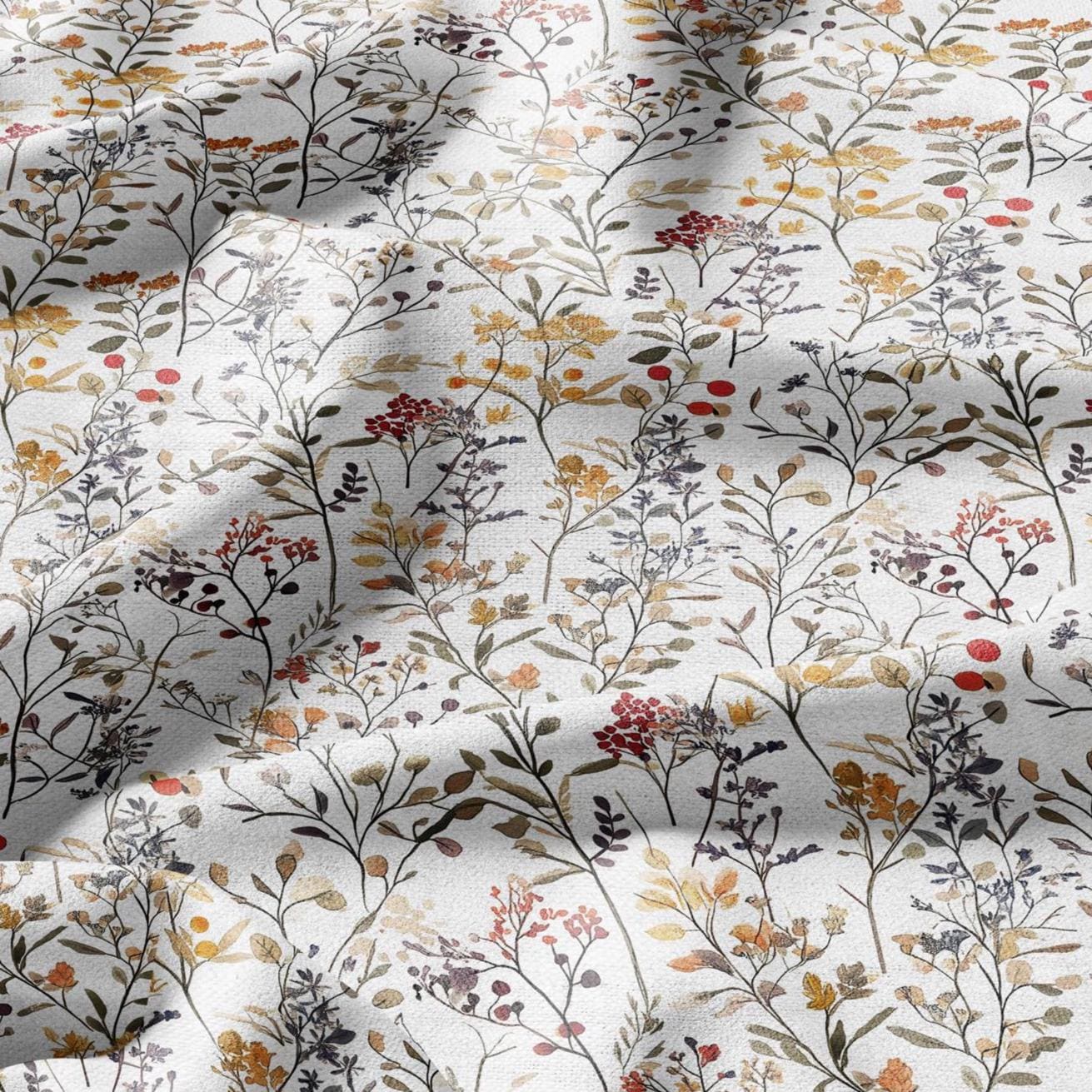 100% LINEN Fabric meadow flowers print - floral for upholstery home decor - medium for dress making 2352