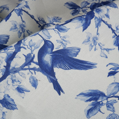 100% LINEN Fabric Hummingbird blue white - french toile de jouy floral upholstery home textile Victorian fabrics 2281