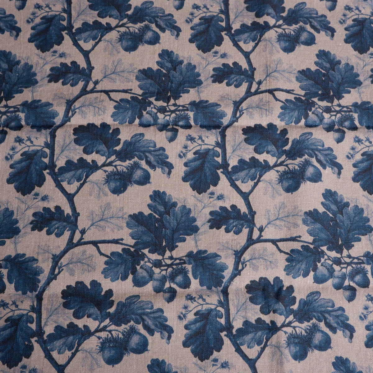 100% LINEN Fabric print Oak leaves with acorn blue grey -  floral botanical print - heavy for upholstery home decor clothing 3712