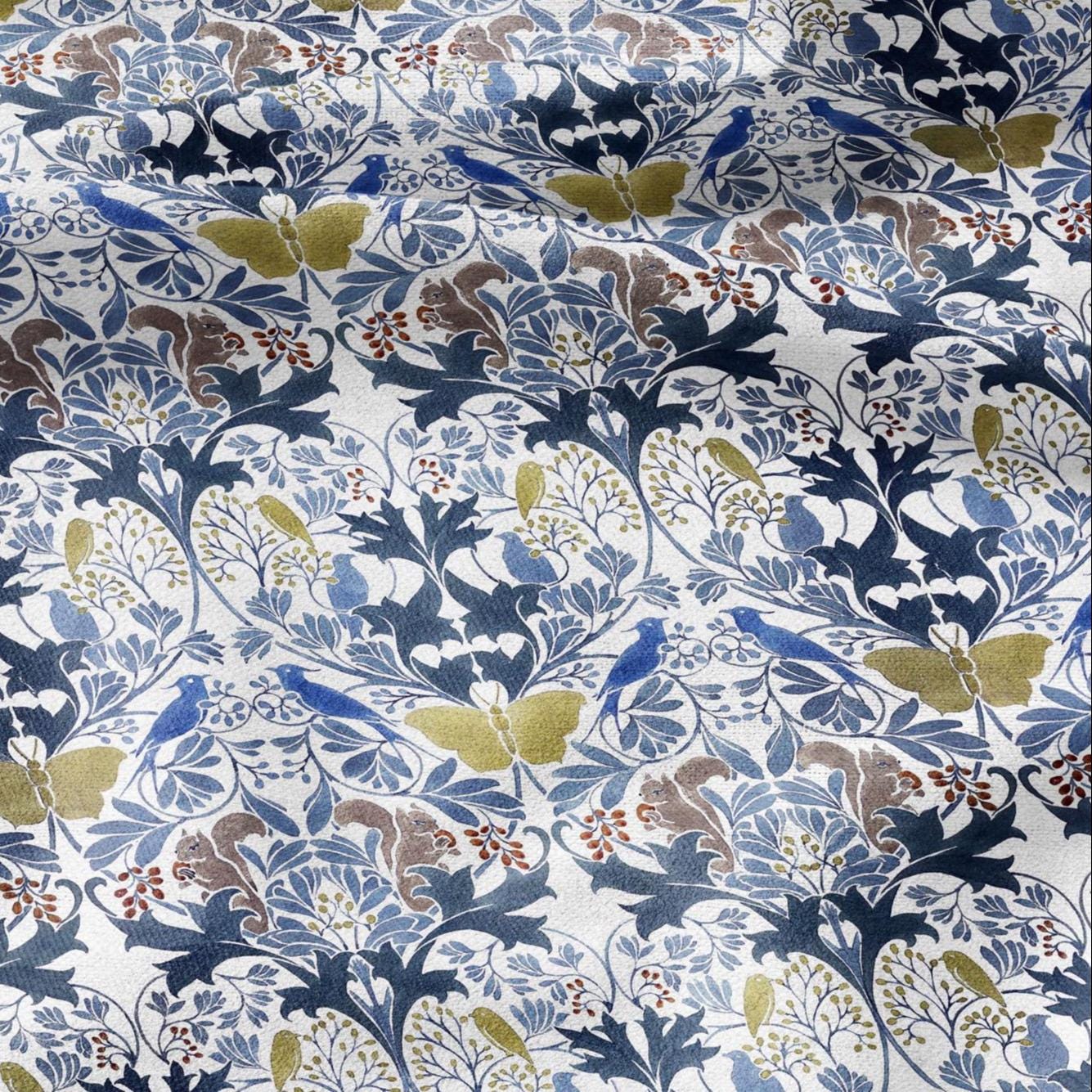 100% linen fabric - Squrirrel Butterfly in floral field by Voysey - Victorian Art crafts - Historical pattern home decor dress making 3004