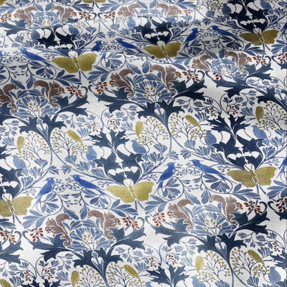 100% linen fabric - Squrirrel Butterfly in floral field by Voysey - Victorian Art crafts - Historical pattern home decor dress making 3004