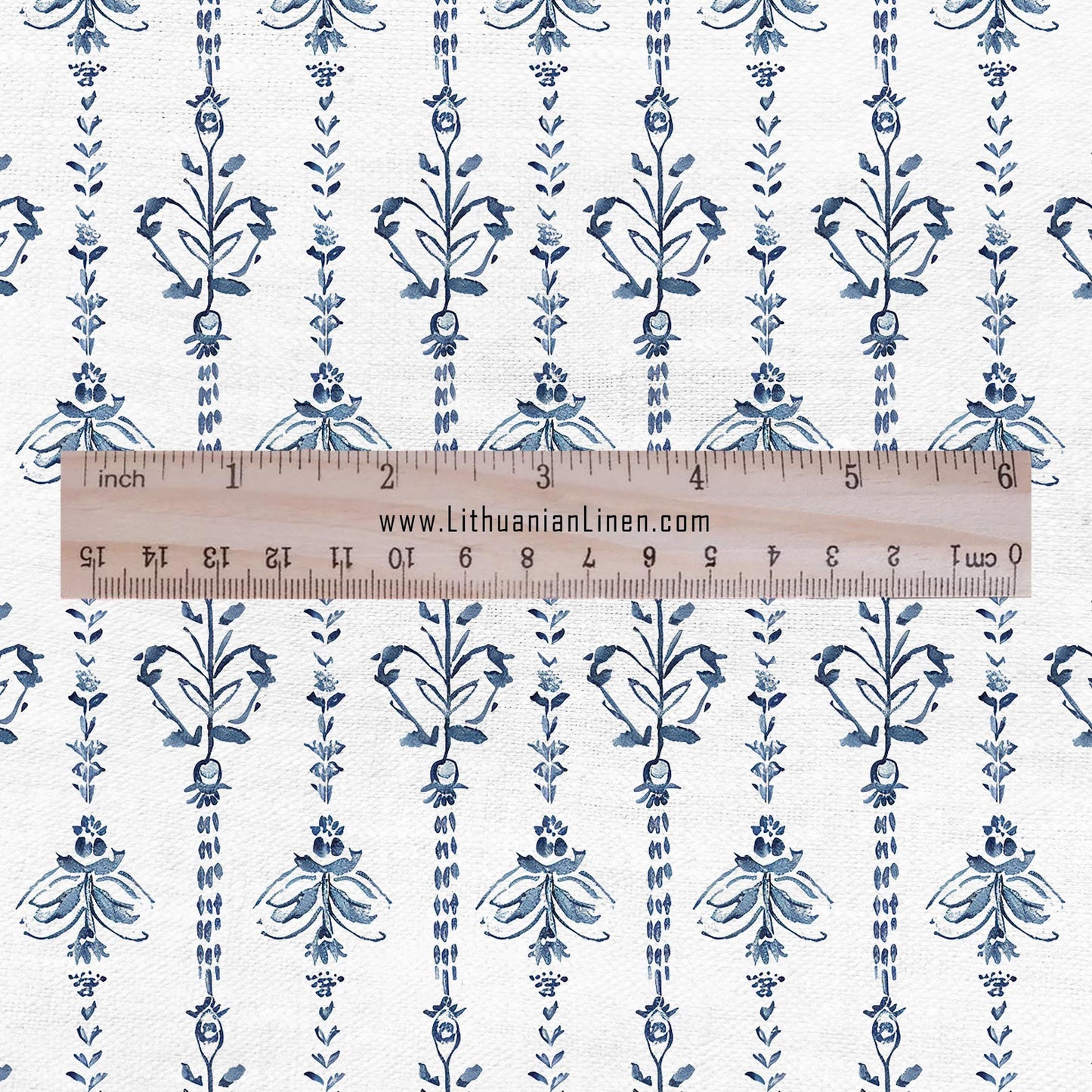 100% LINEN Fabric stripe print blue linen - floral fabric for upholstery home decor dress making 2359