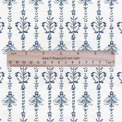 100% LINEN Fabric stripe print blue linen - floral fabric for upholstery home decor dress making 2359