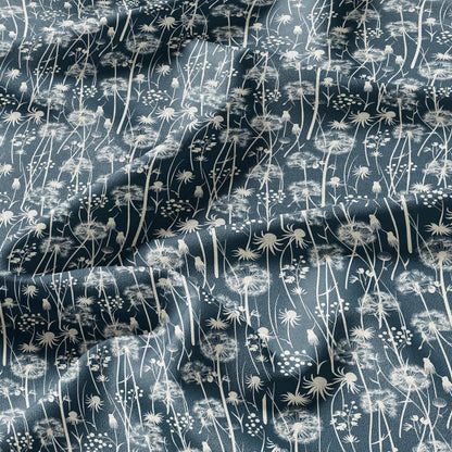 100% linen Dandelion teal prints fabric for Curtain Upholstery Cushion - Art deco flower print fabric for dress making sewing