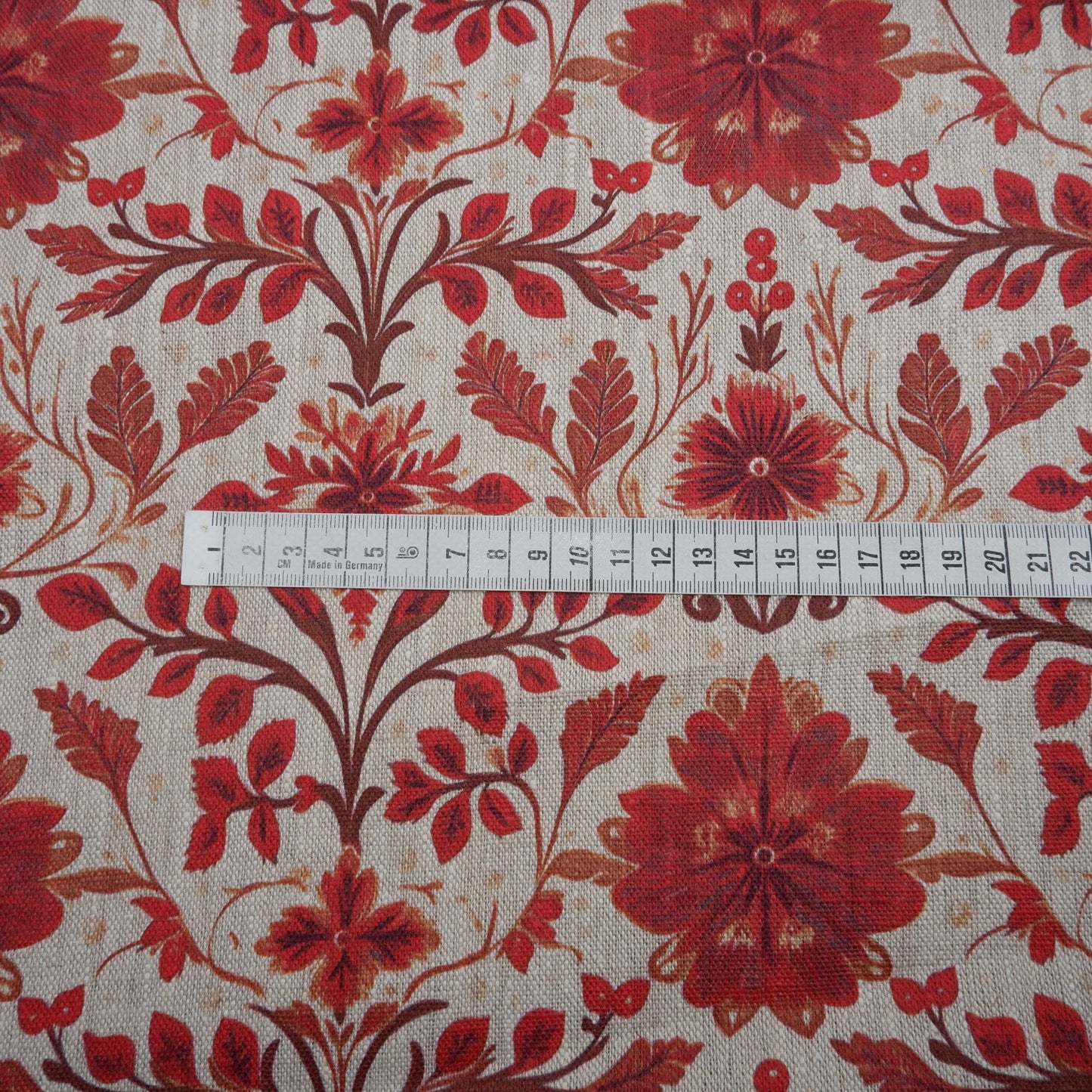 100% LINEN Fabric red holidays pattern on oatmeal linen fabric, linen fabric for upholstery home decor clothing dressmaking 2036