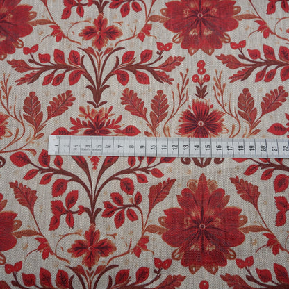 100% LINEN Fabric red holidays pattern on oatmeal linen fabric, linen fabric for upholstery home decor clothing dressmaking 2036