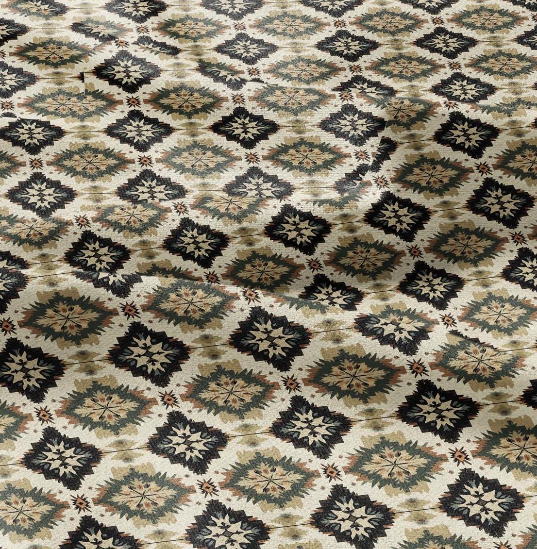 100% LINEN Fabric Western Abstract - tribal print on linen print upholstery curtains dress making