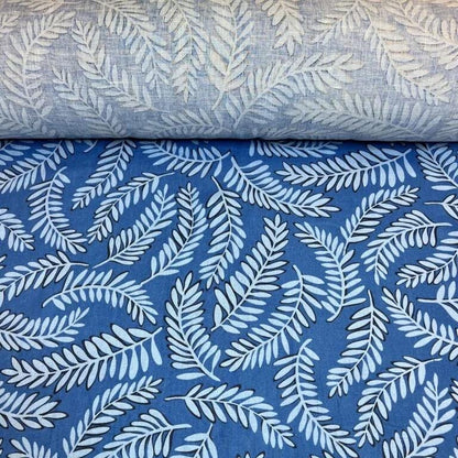 Premium Laundered Linen with blue print | 100% LINEN | Midweight linen fabric with blue floral print for dresses clothing home textile