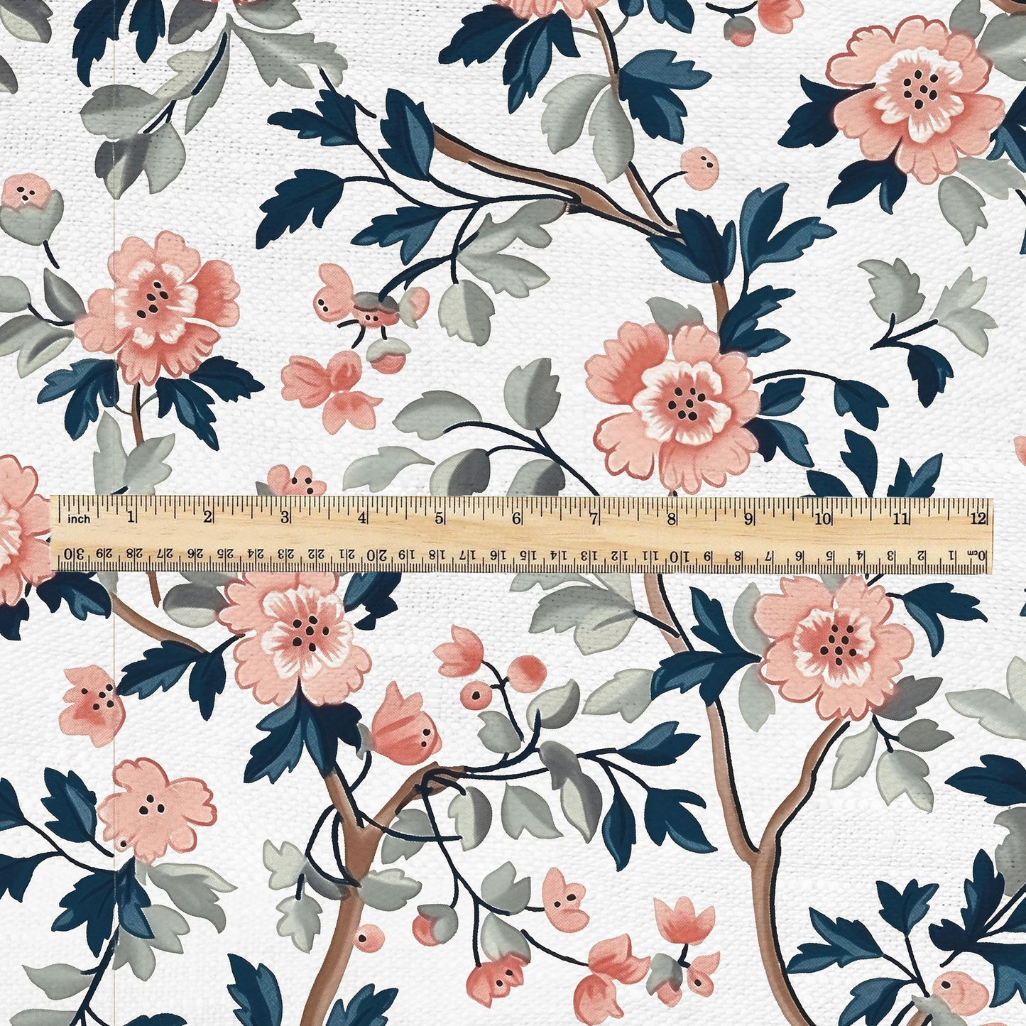 100% LINEN Fabric pink Roses Gulab flower print - botanical upholstery home textile artisan fabrics pink green white 2750