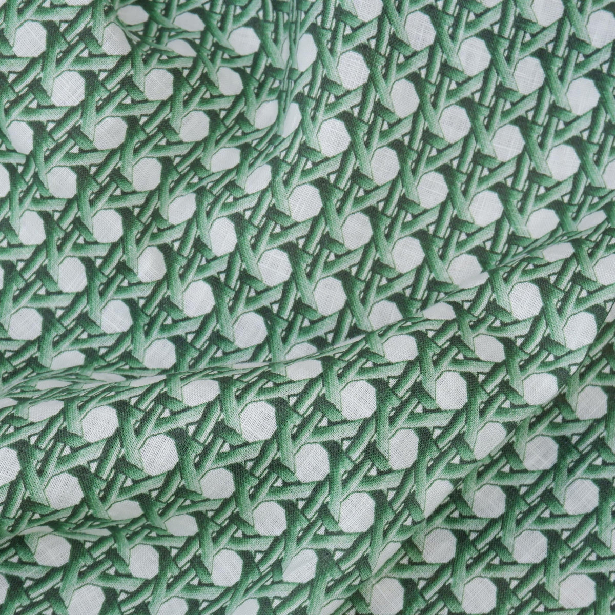 100% LINEN Fabric green bamboo trellis - botanical textile artisan fabrics green white 3685