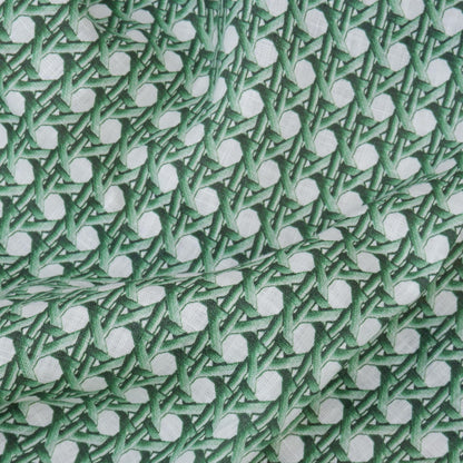 100% LINEN Fabric green bamboo trellis - botanical textile artisan fabrics green white 3685