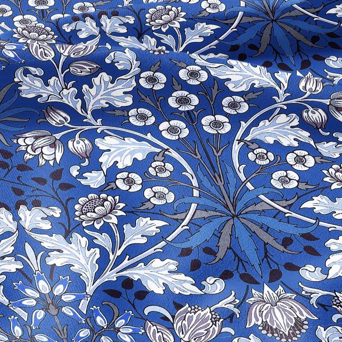 100% LINEN Fabric William Morris Hyacinth blue print - British linen floral upholstery home textile Victorian fabrics navy blue 3146