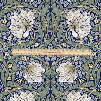 100% LINEN Fabric UPHOLSTERY 12oz - William Morris Pimpernel green print on linen - Victorian art craft - floral upholstery 201G