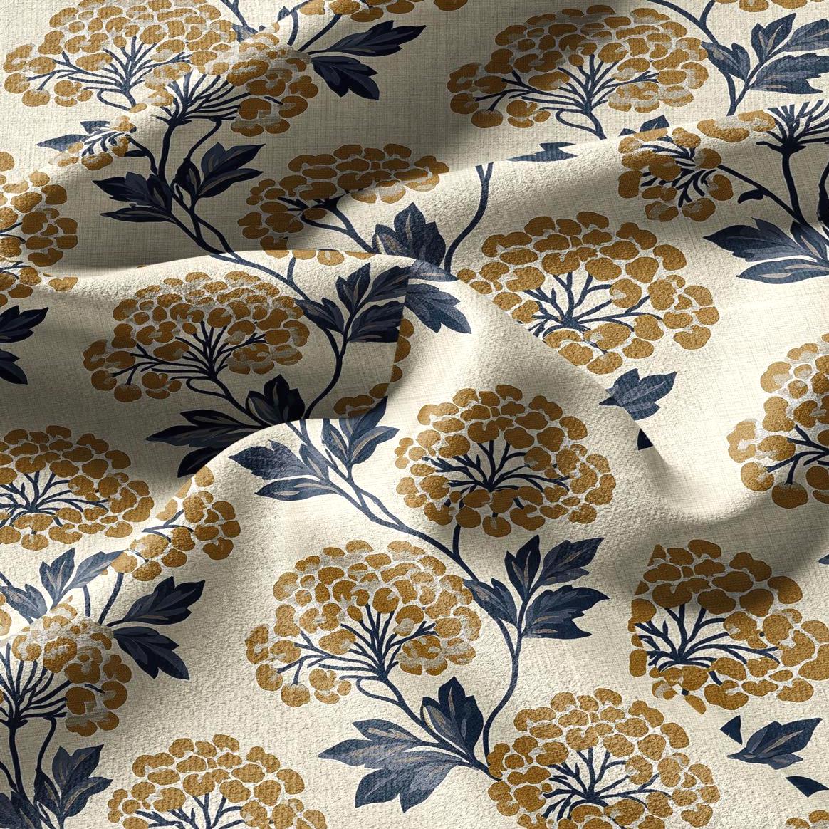 100% linen fabric Yellow floral print - Vintage tansy flower blossom botanical  - modern vintage 3408