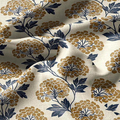 100% linen fabric Yellow floral print - Vintage tansy flower blossom botanical  - modern vintage 3408
