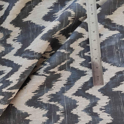 100% LINEN Fabric Abstract zigag WabiSabi , dark blue print on natural linen japandi wabi sabi linen print