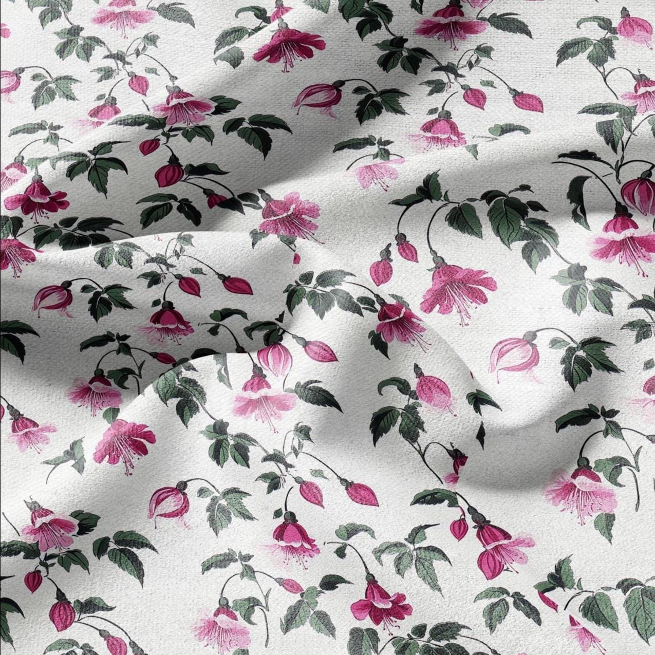 100% LINEN Fabric Fuchsia linen - red purple white green floral fabric for upholstery home decor dress making 2377