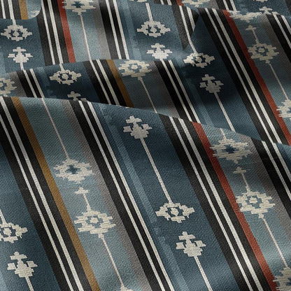 100% linen fabric green blue red tribal abstract stripe print - Vintage geometric modern geometric 3393