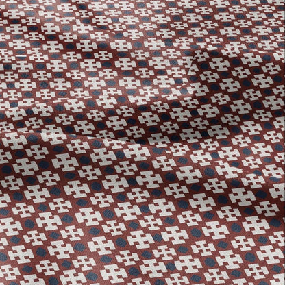 100% LINEN Fabric block Cross Fabric - indigo blue red X print on white - heavy linen fabric for upholstery home decor 2588